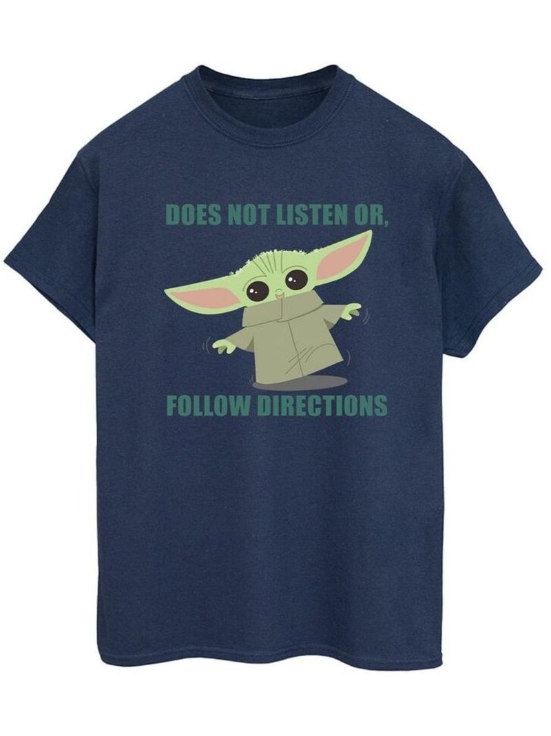 Star Wars - T-shirt THE MANDALORIAN DOES NOT LISTEN Bleu marine - Kiabi