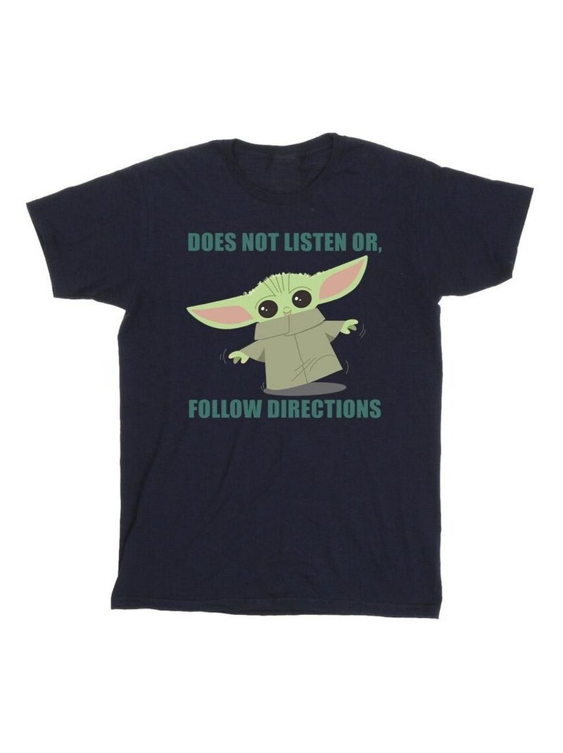 Star Wars - T-shirt THE MANDALORIAN DOES NOT LISTEN Bleu marine - Kiabi