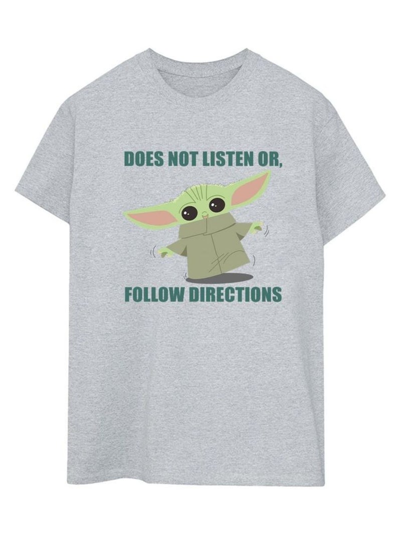 Star Wars - T-shirt THE MANDALORIAN DOES NOT LISTEN Gris chiné - Kiabi