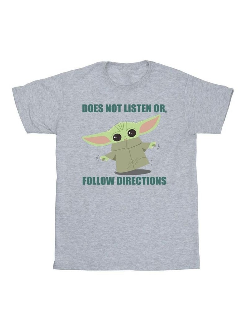 Star Wars - T-shirt THE MANDALORIAN DOES NOT LISTEN Gris chiné - Kiabi