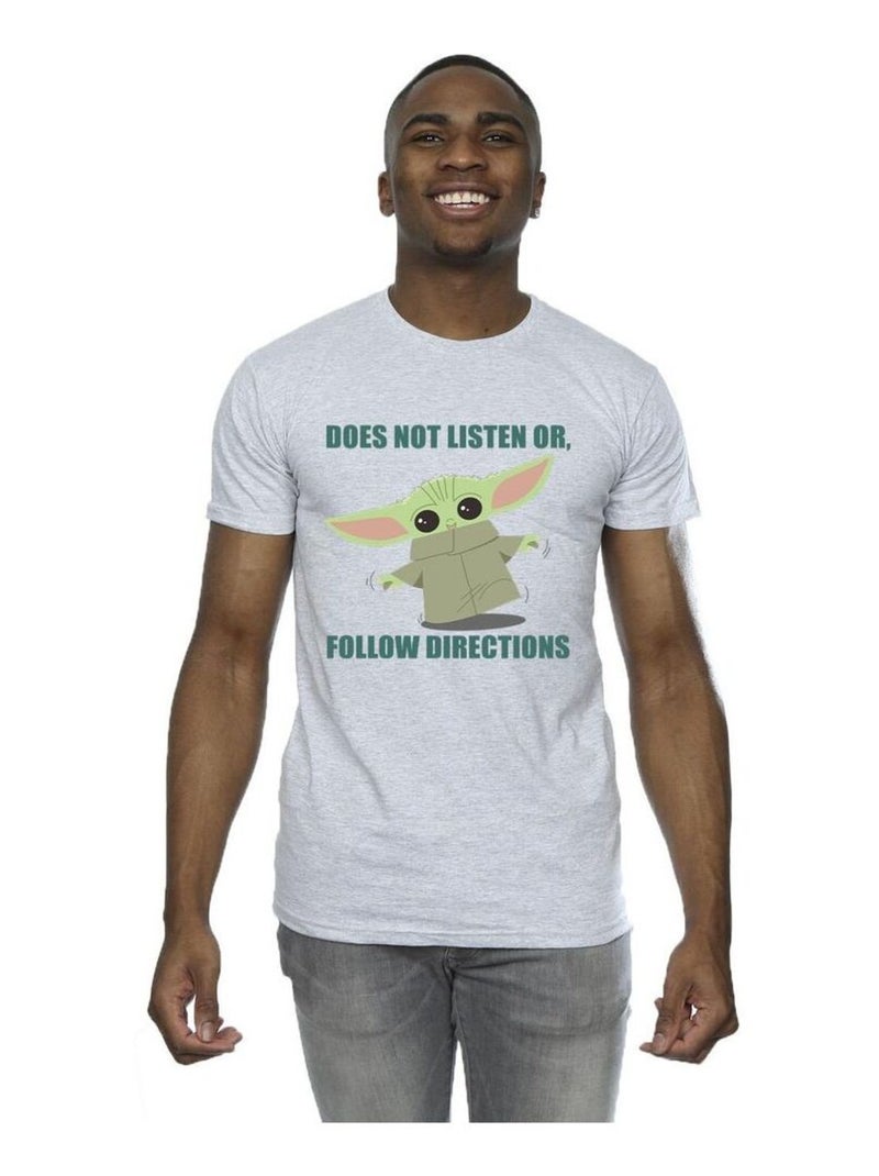 Star Wars - T-shirt THE MANDALORIAN DOES NOT LISTEN Gris chiné - Kiabi
