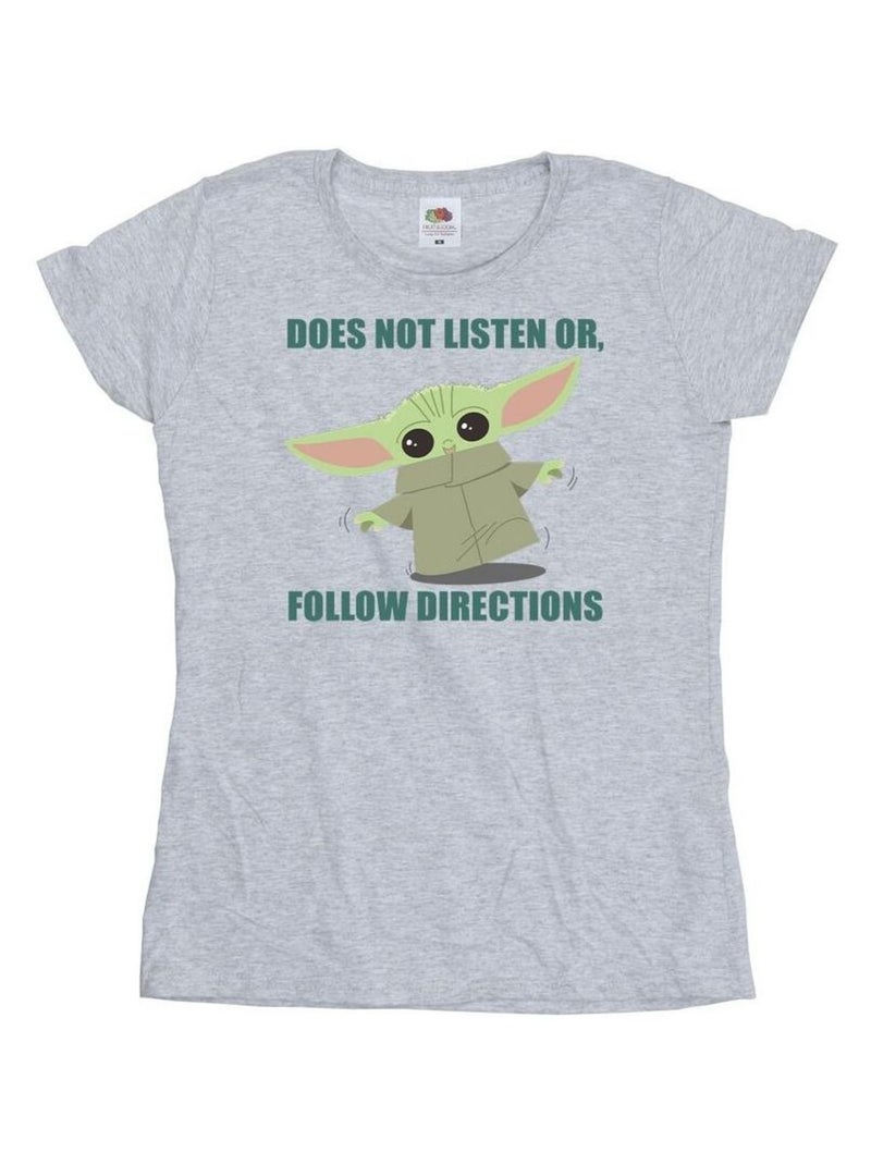 Star Wars - T-shirt THE MANDALORIAN DOES NOT LISTEN Gris chiné - Kiabi