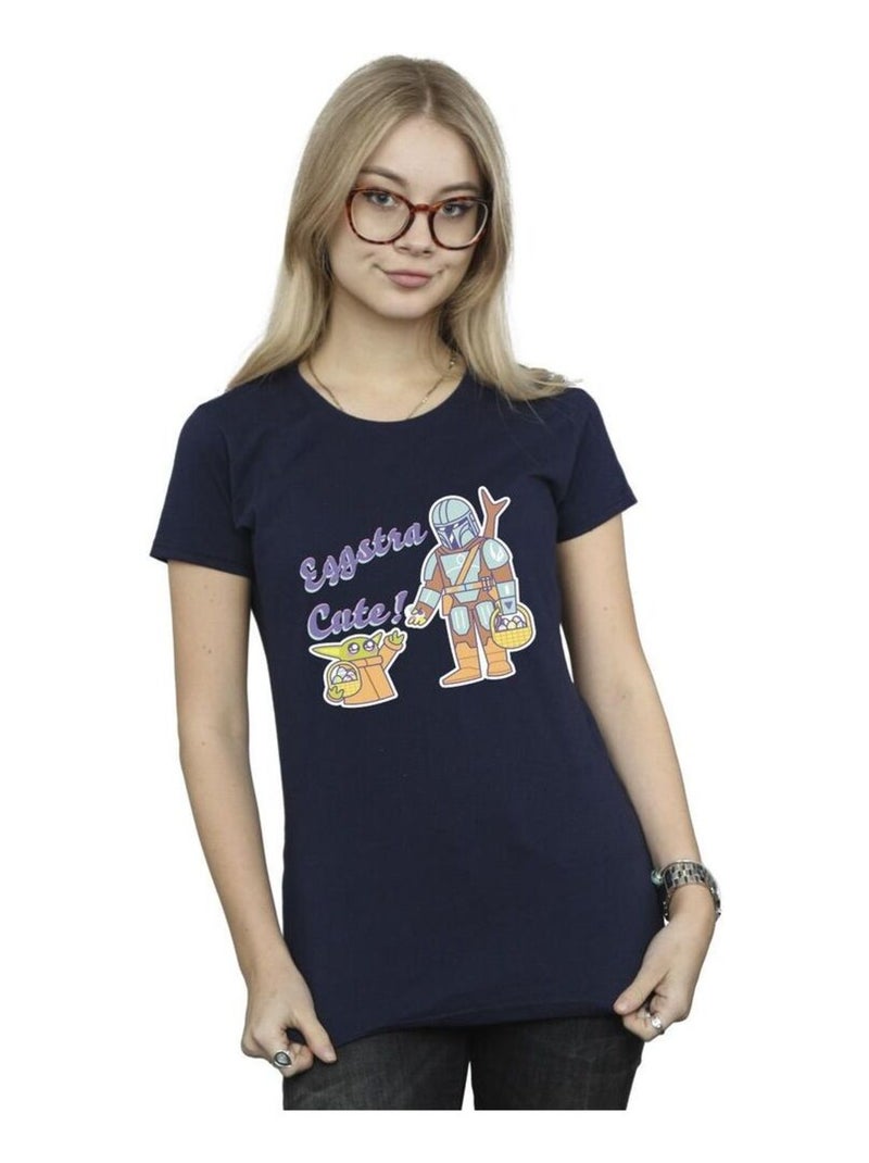 Star Wars - T-shirt THE MANDALORIAN EGGSTRA CUTE Bleu marine - Kiabi