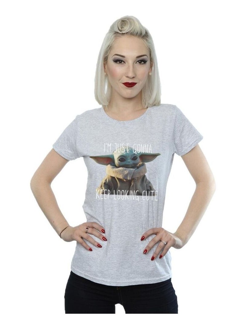 Star Wars - T-shirt THE MANDALORIAN KEEP LOOKING CUTE Gris chiné - Kiabi