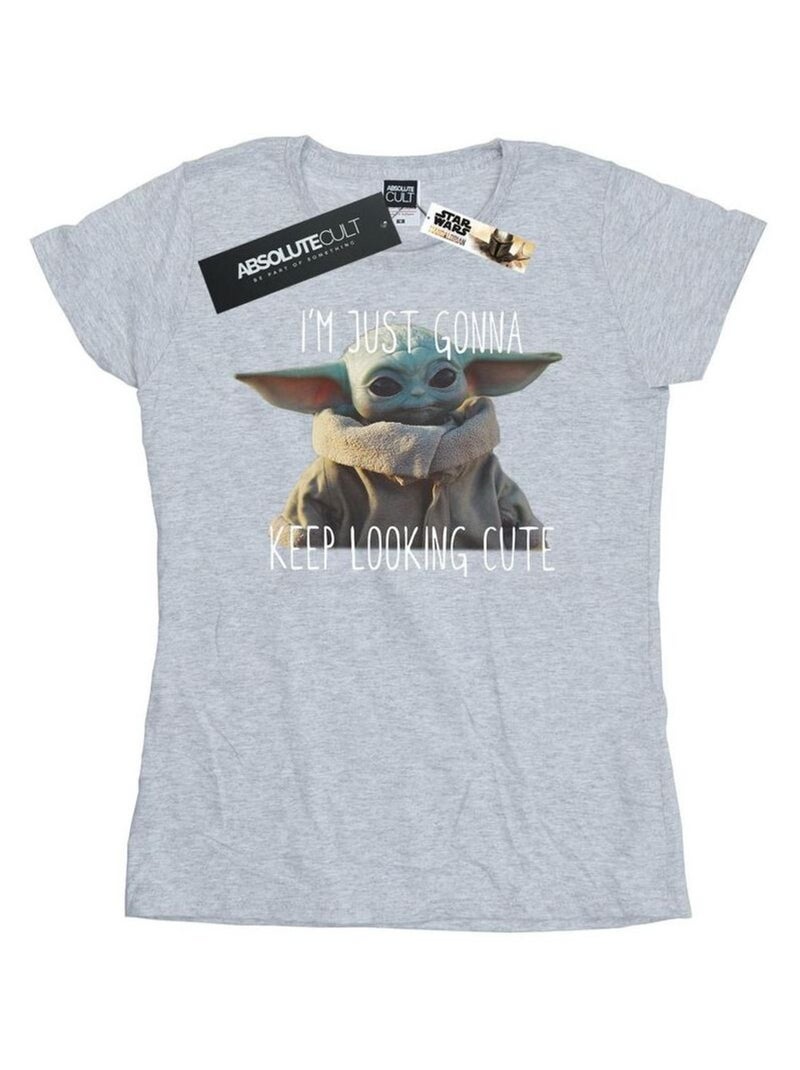 Star Wars - T-shirt THE MANDALORIAN KEEP LOOKING CUTE Gris chiné - Kiabi