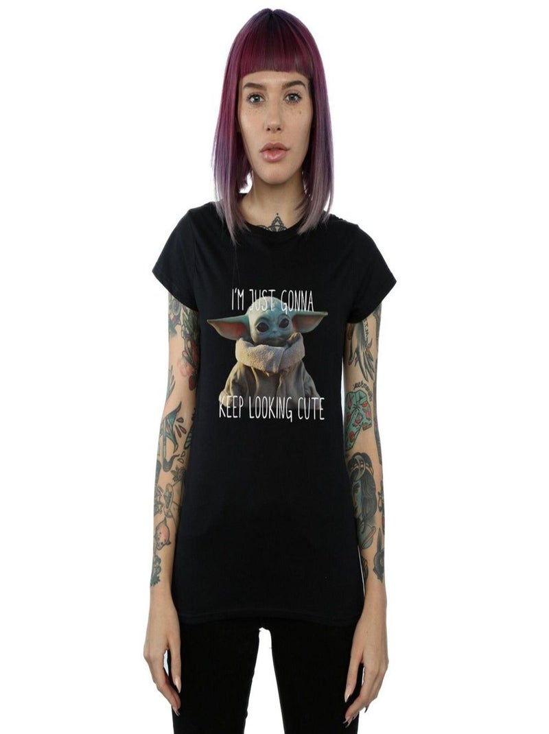 Star Wars - T-shirt THE MANDALORIAN KEEP LOOKING CUTE Noir - Kiabi
