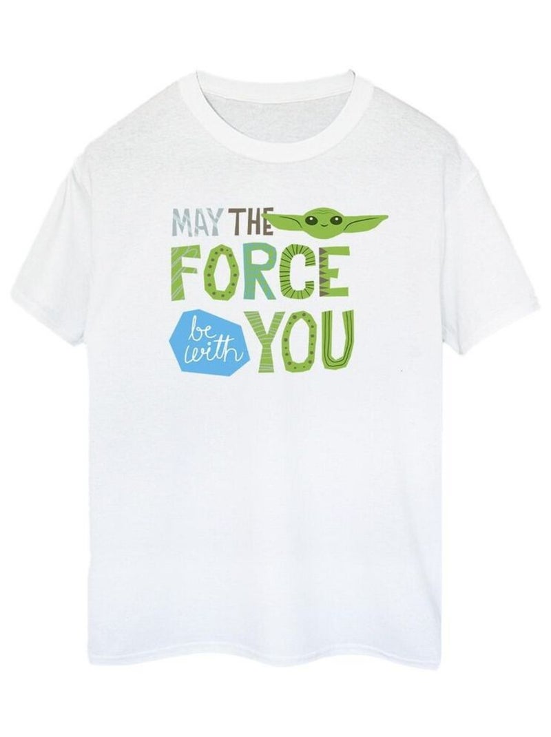 Star Wars - T-shirt THE MANDALORIAN MAY THE FORCE BE WITH YOU Blanc - Kiabi