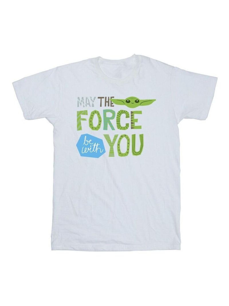 Star Wars - T-shirt THE MANDALORIAN MAY THE FORCE BE WITH YOU Blanc - Kiabi