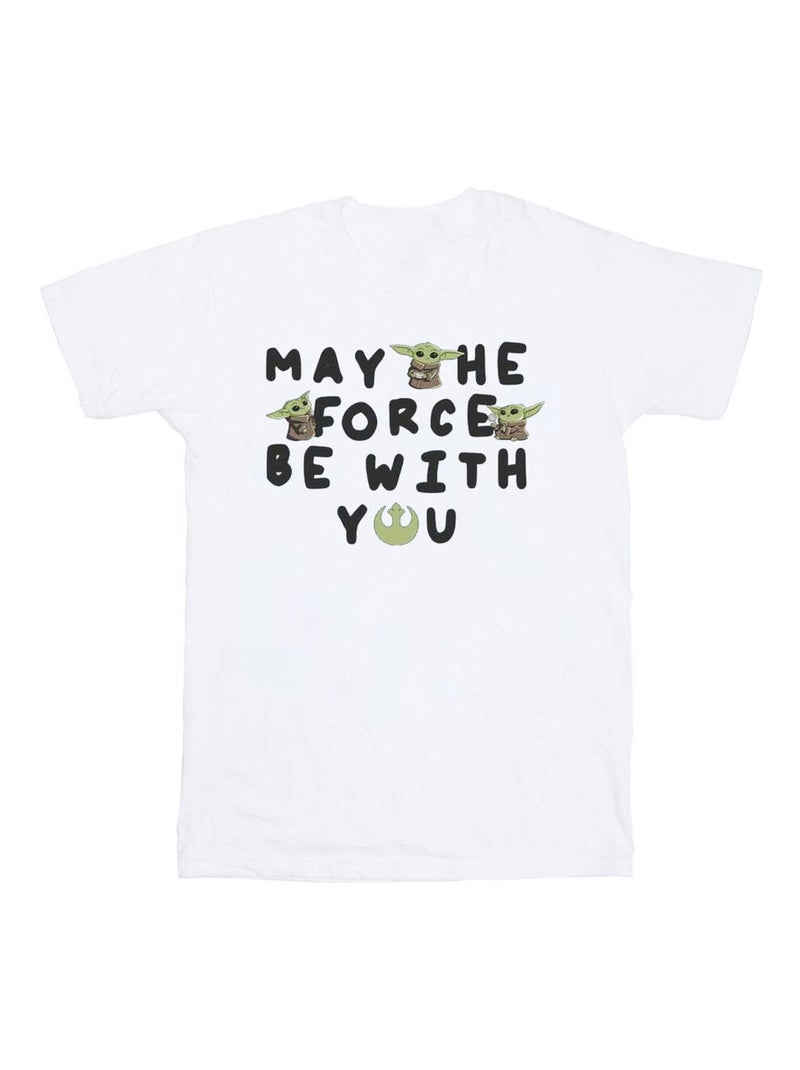 Star Wars - T-shirt THE MANDALORIAN MAY THE FORCE BE WITH YOU Blanc - Kiabi
