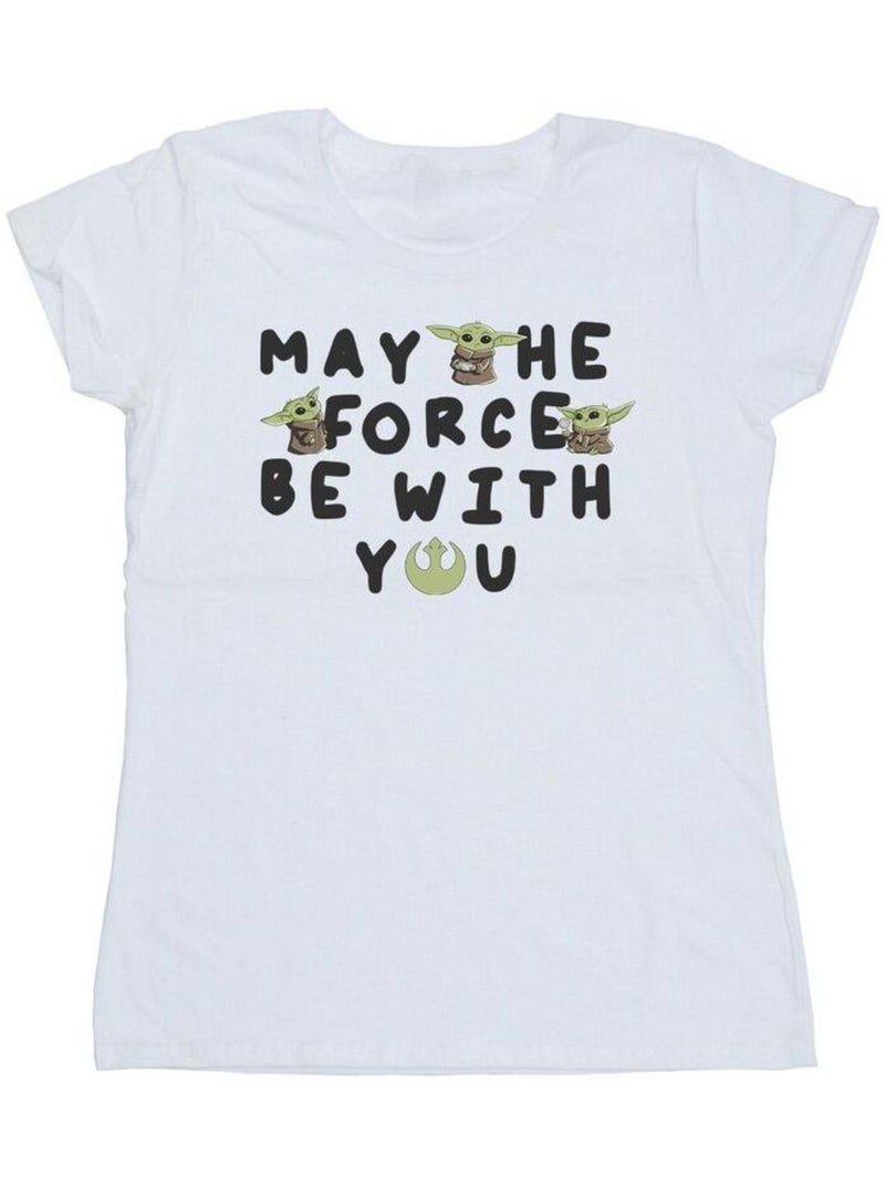 Star Wars - T-shirt THE MANDALORIAN MAY THE FORCE BE WITH YOU Blanc - Kiabi