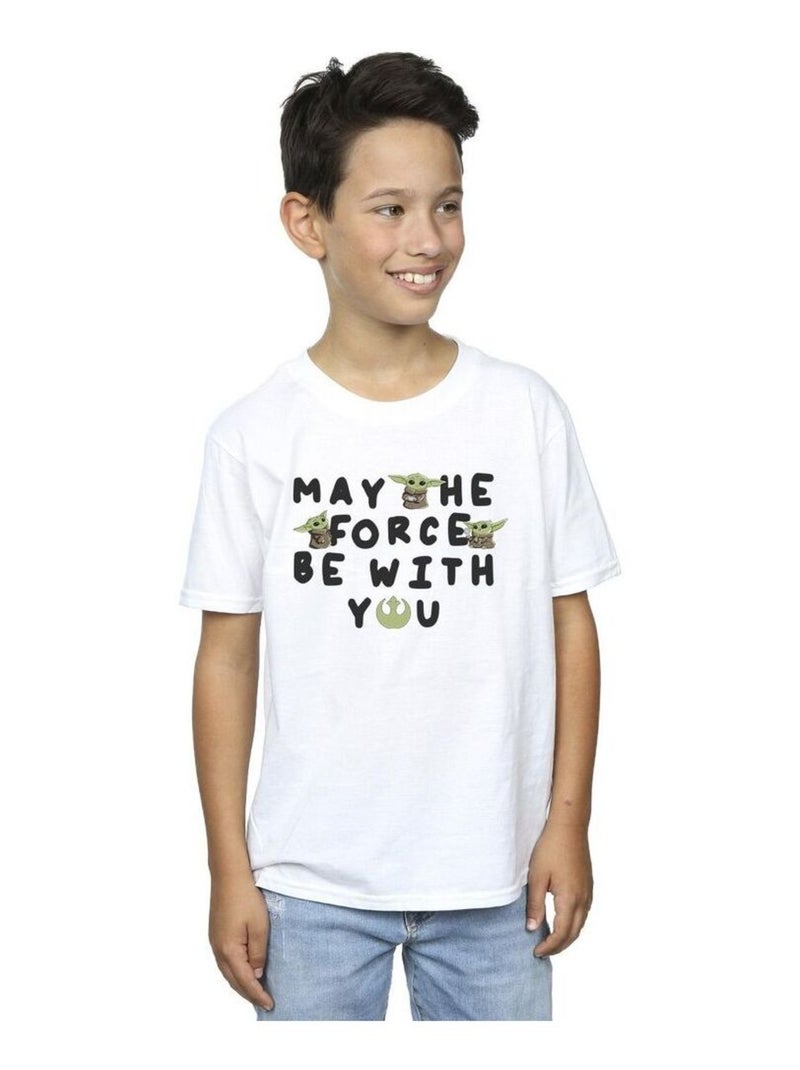 Star Wars - T-shirt THE MANDALORIAN MAY THE FORCE BE WITH YOU Blanc - Kiabi