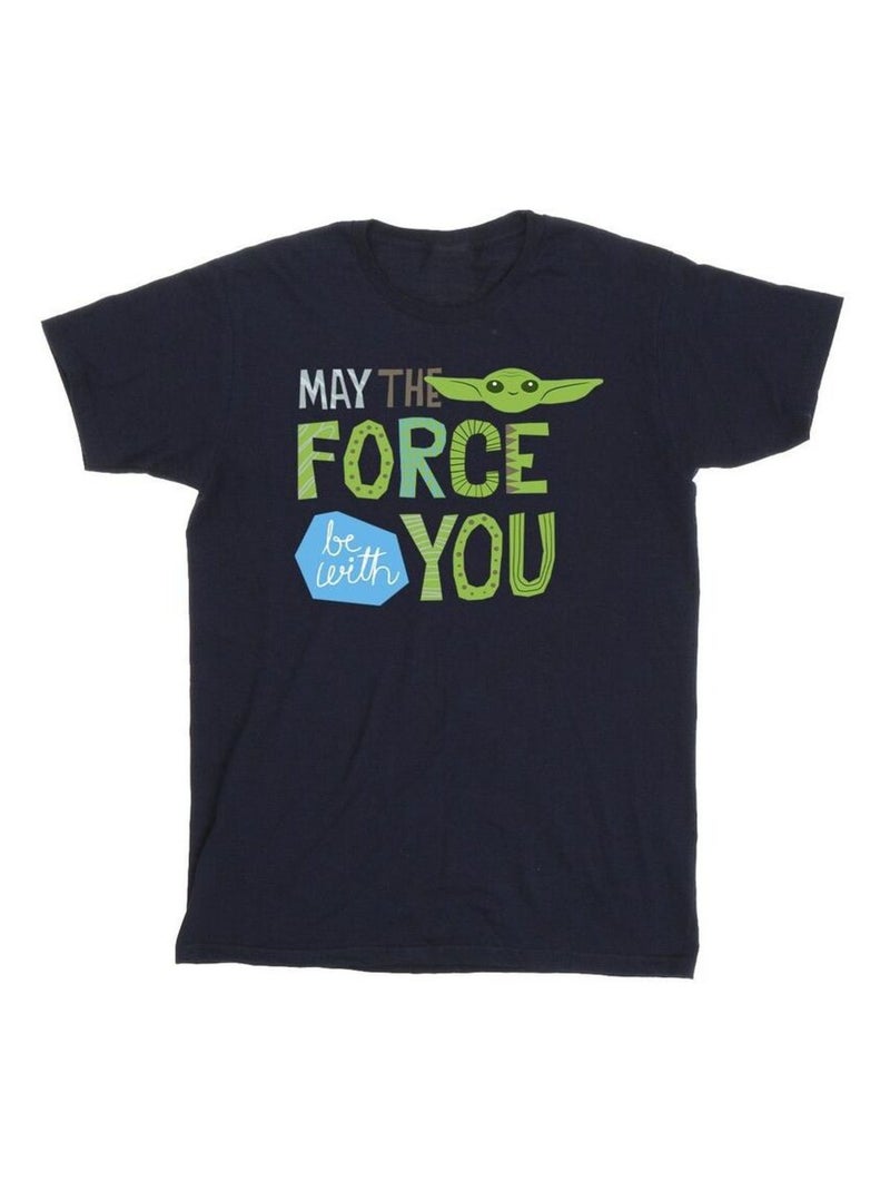 Star Wars - T-shirt THE MANDALORIAN MAY THE FORCE BE WITH YOU Bleu marine - Kiabi