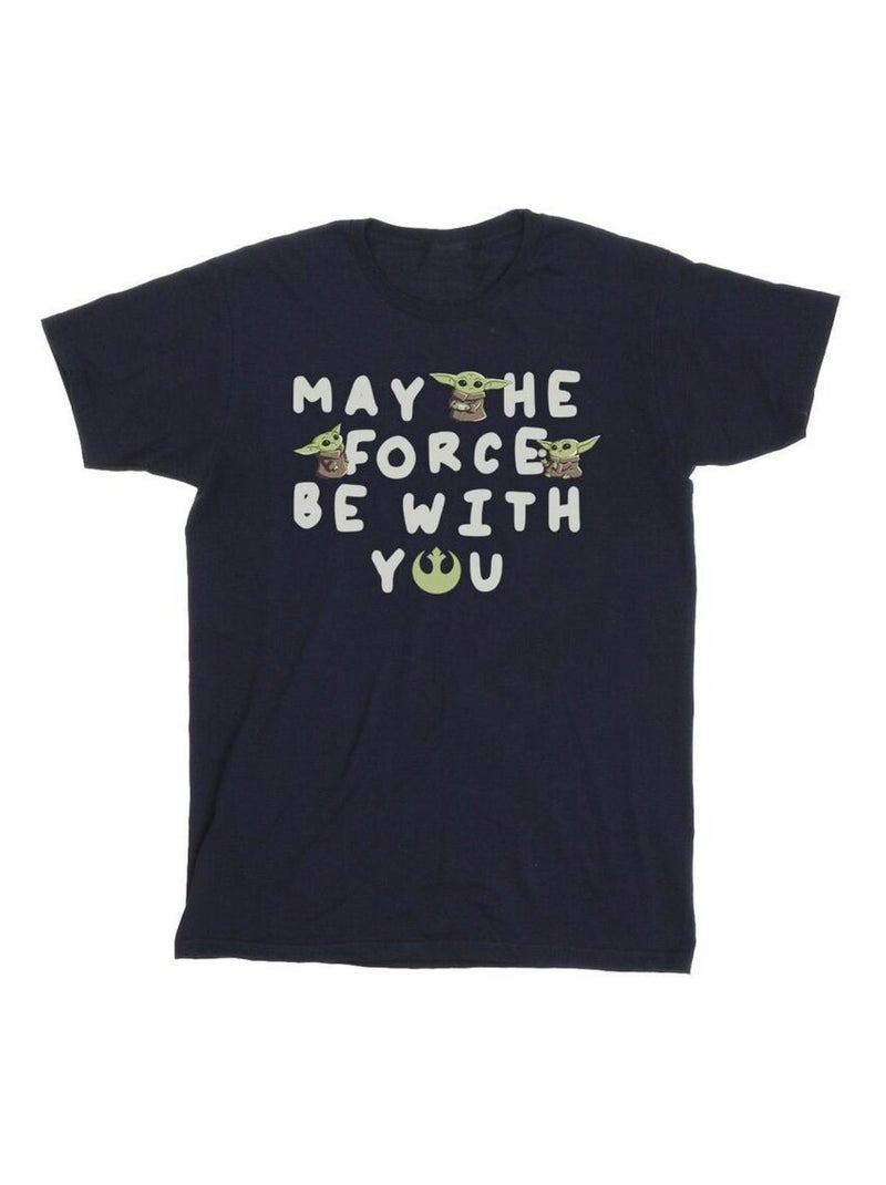 Star Wars - T-shirt THE MANDALORIAN MAY THE FORCE BE WITH YOU Bleu marine - Kiabi