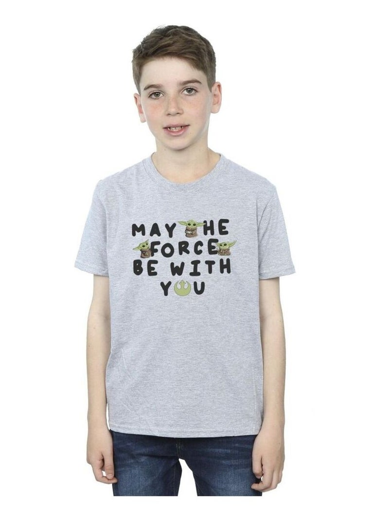 Star Wars - T-shirt THE MANDALORIAN MAY THE FORCE BE WITH YOU Gris chiné - Kiabi