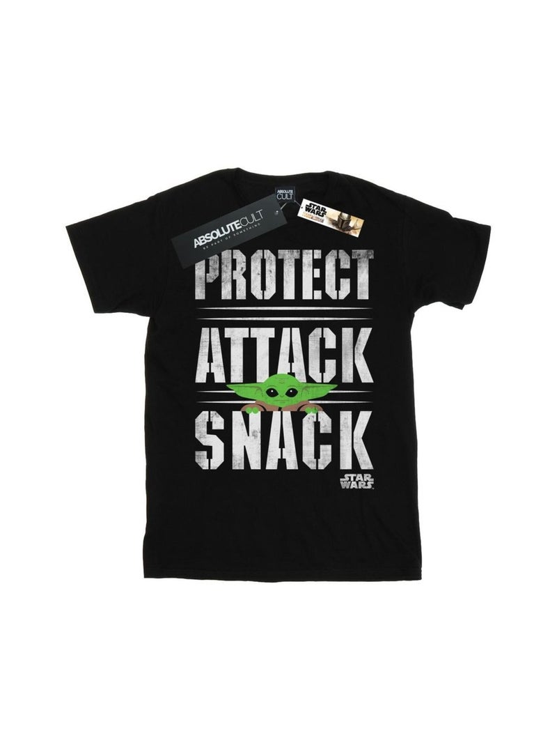 Star Wars - T-shirt THE MANDALORIAN PROTECT ATTACK SNACK Noir - Kiabi