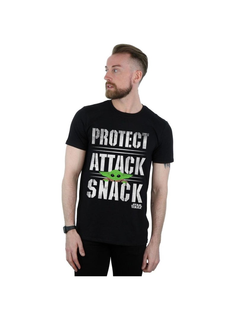 Star Wars - T-shirt THE MANDALORIAN PROTECT ATTACK SNACK Noir - Kiabi