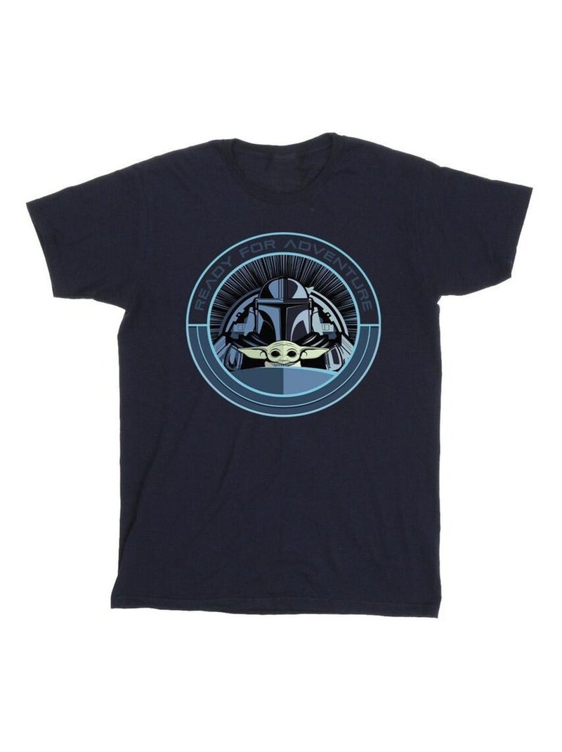 Star Wars - T-shirt THE MANDALORIAN READY FOR ADVENTURE Bleu marine - Kiabi