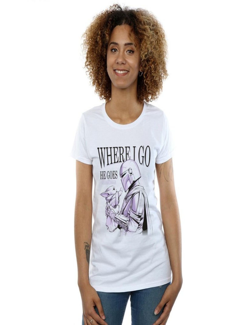 Star Wars - T-shirt THE MANDALORIAN WHERE GO Blanc - Kiabi