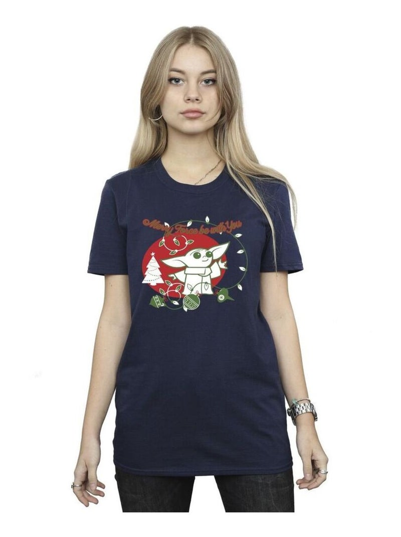 Star Wars The Mandalorian - T-shirt FORCE BE WITH YOU Bleu marine - Kiabi