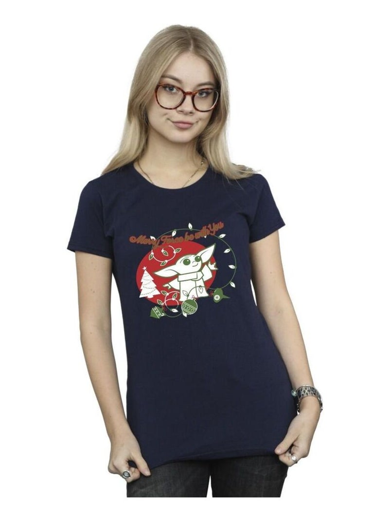 Star Wars The Mandalorian - T-shirt FORCE BE WITH YOU Bleu marine - Kiabi