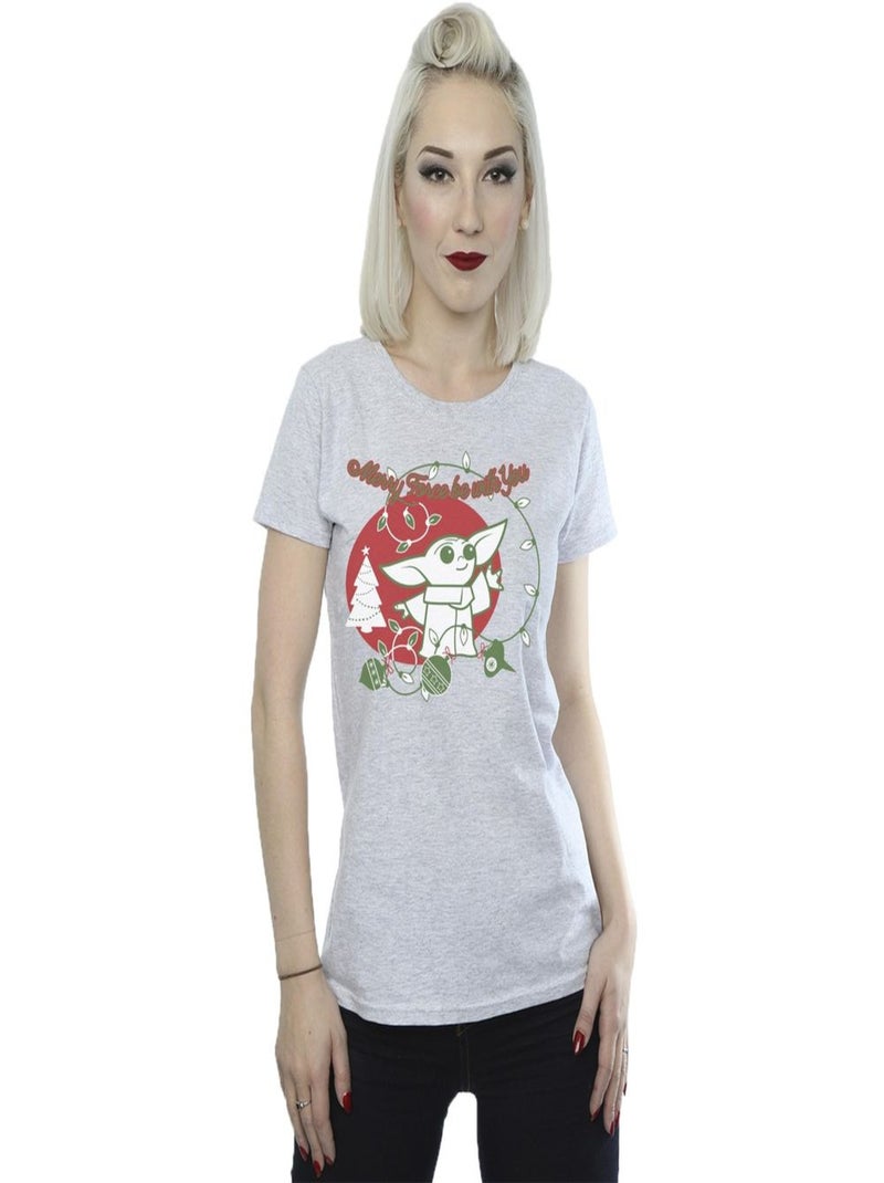 Star Wars The Mandalorian - T-shirt FORCE BE WITH YOU Gris chiné - Kiabi
