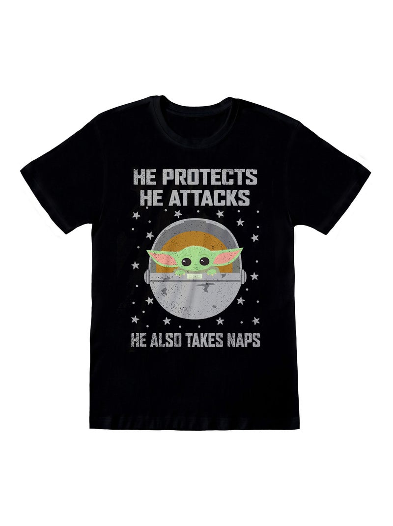Star Wars: The Mandalorian - T-shirt PROTECTS AND ATTACKS Noir - Kiabi
