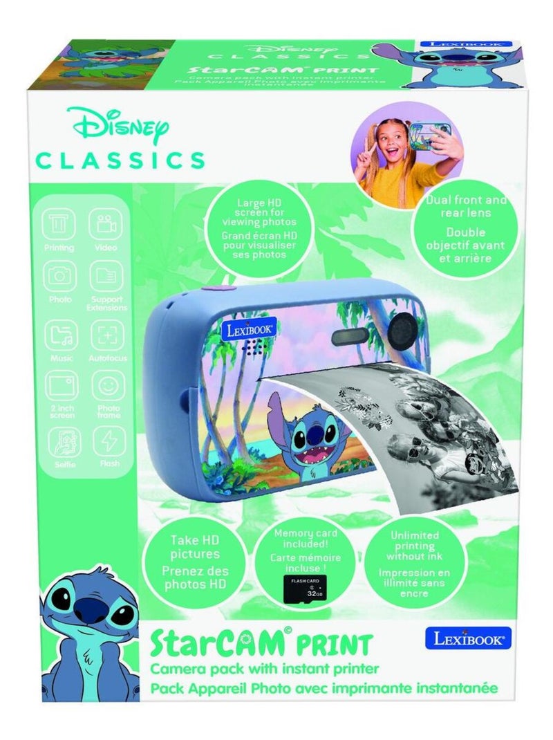 Starcam Print appareil photo numérique HD avec imprimante instantanée Stitch Bleu - Kiabi