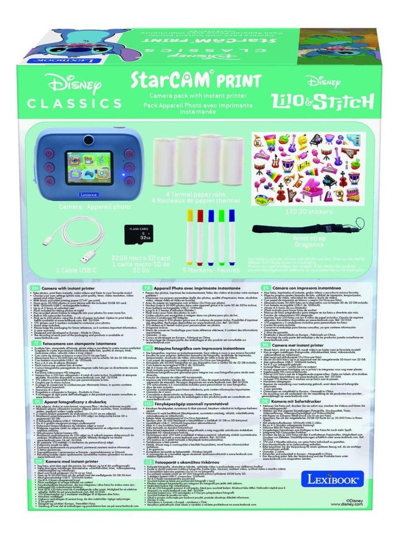Starcam Print appareil photo numérique HD avec imprimante instantanée Stitch Bleu - Kiabi