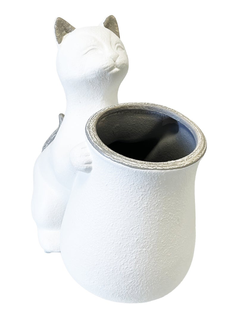 Statue cache pot Chat tenant un vase Blanc - Kiabi