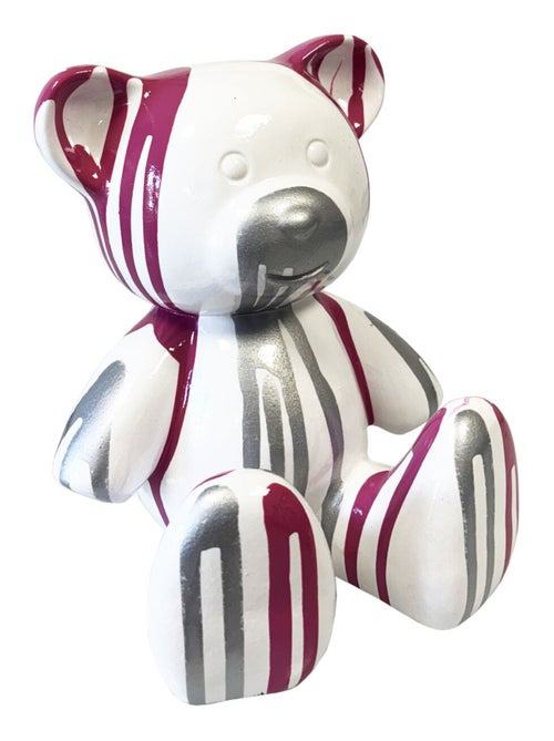 Statue en céramique Ourson blanc coulures rose et argent 23 cm - Kiabi