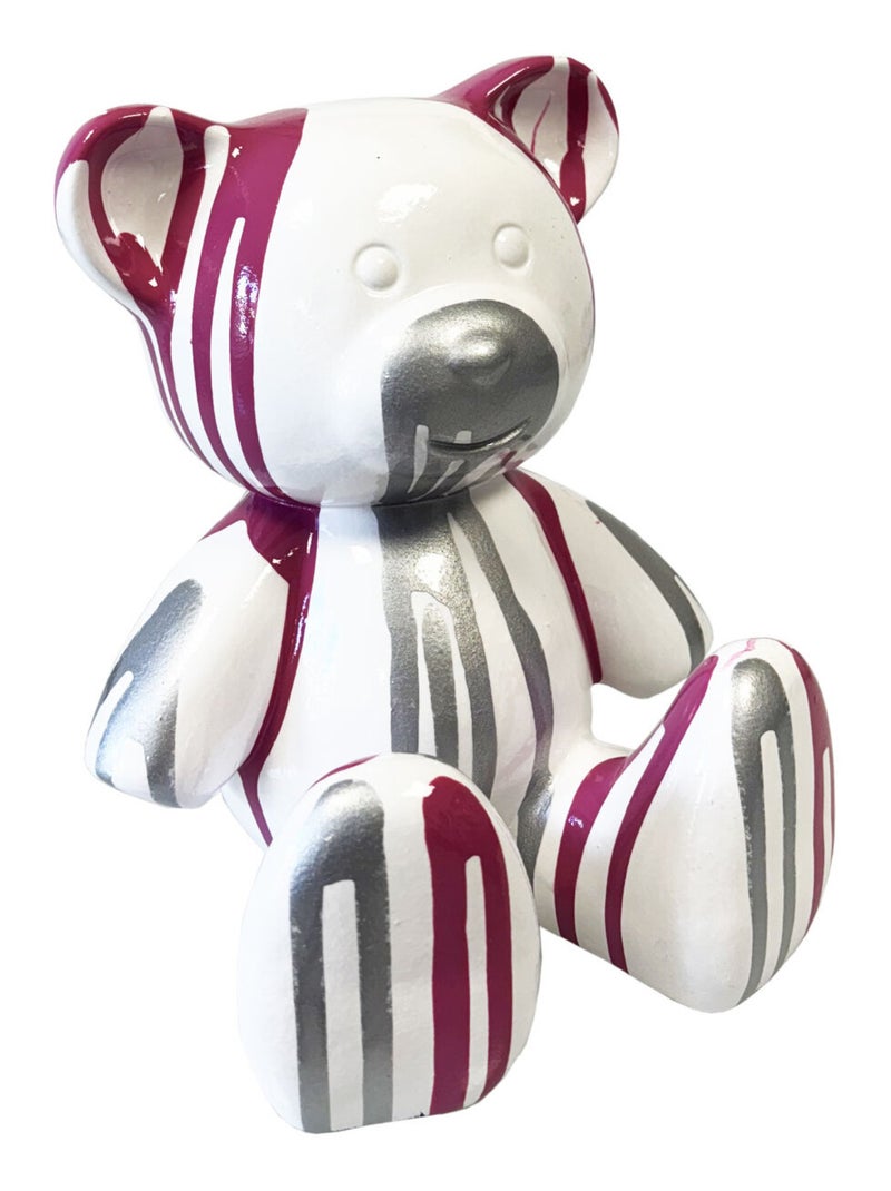 Statue en céramique Ourson blanc coulures rose et argent 23 cm Blanc - Kiabi