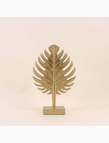 Statuette feuille en polyrésine doré 33cm