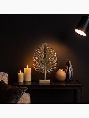 Statuette feuille en polyrésine doré 33cm