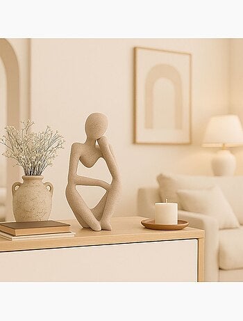 Statuette penseur effet marbre beige 23cm