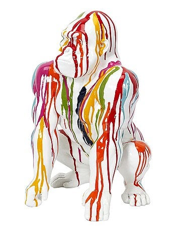 Statut de gorille multicolore en poly résine