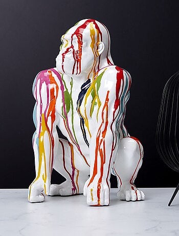 Statut de gorille multicolore en poly résine