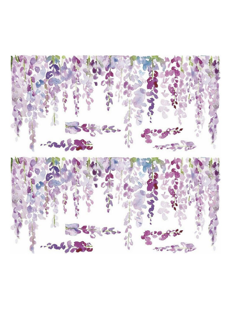 Stciker Mural Plante Wisteria en Aquarelle Blanc Violet Gris - Kiabi