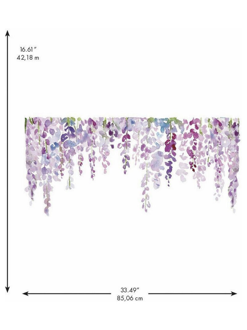 Stciker Mural Plante Wisteria en Aquarelle Blanc Violet Gris - Kiabi
