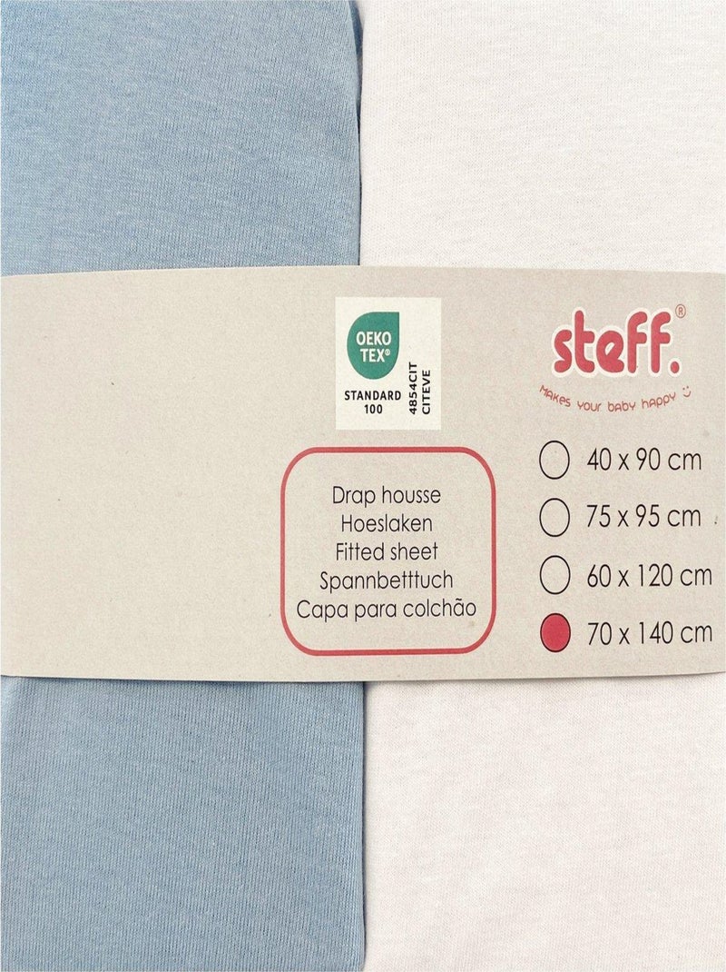 Stefano fashion - Drap housse - lot de 2 - blanc/bleu - OEKO-TEX® STANDARD 100 Blanc Bleu - Kiabi