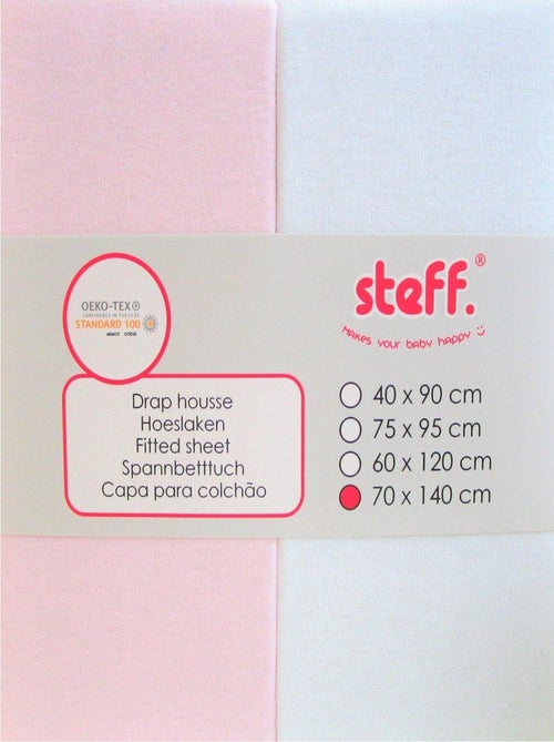 Stefano fashion - Drap housse - lot de 2 - blanc/rose - OEKO-TEX® STANDARD 100 - Kiabi