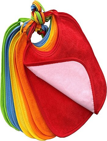 Stefano fashion - Lot de 10 bavoirs colorés avec des rubans - couche EVA imperméable