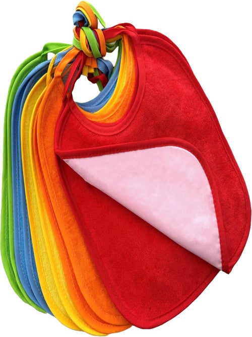 Stefano fashion - Lot de 10 bavoirs colorés avec des rubans - couche EVA imperméable - Kiabi