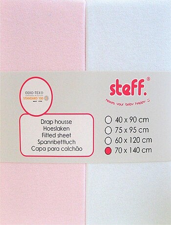 Steff - Drap housse - lot de 2 - blanc/rose - OEKO-TEX® STANDARD 100