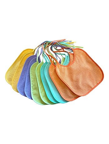 Steff - Lot de 10 bavoirs avec rubans - couche d'EVA imperméable - âge 0-6 mois