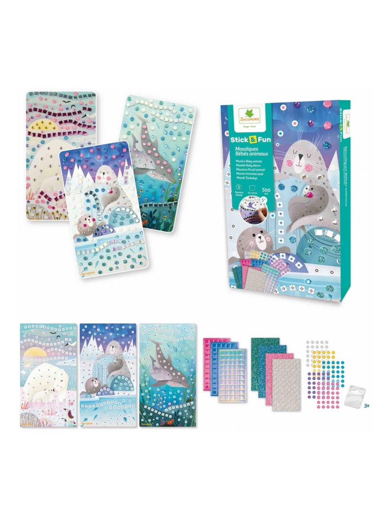 Stick n Fun 3 Mosaiques bebe animaux Bleu turquoise - Kiabi