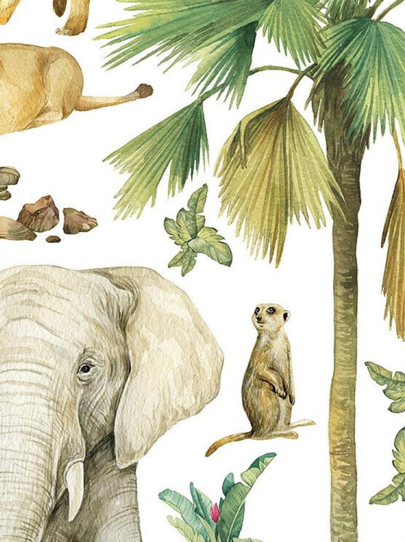 Sticker - Animaux de la jungle : éléphant, lion, perroquet - 1 planche 65 x 85 cm Multicolore - Kiabi