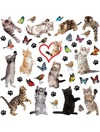 Sticker - chatons et papillons - 30x30 cm