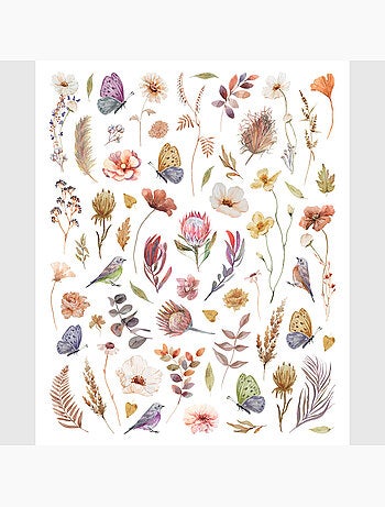 Sticker - fleurs aquarelle bohèmes - 14x20 cm