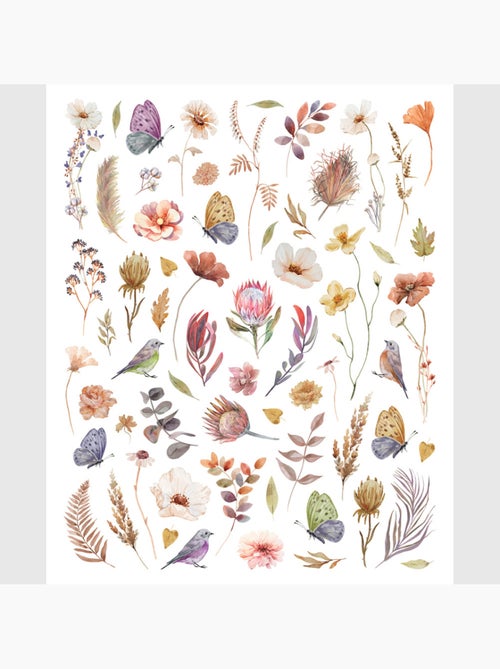 Sticker - fleurs aquarelle bohèmes - 14x20 cm - Kiabi
