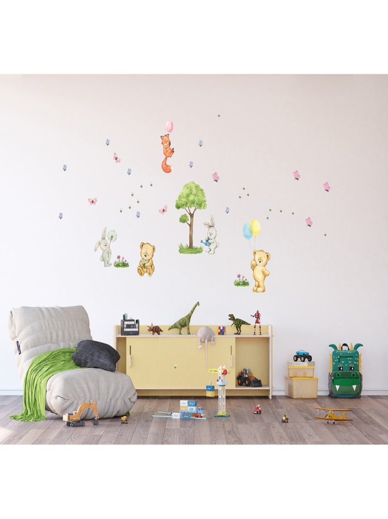 Sticker - Ourson, renard, lapin - 1 planche 65 x 85 cm Multicolore - Kiabi